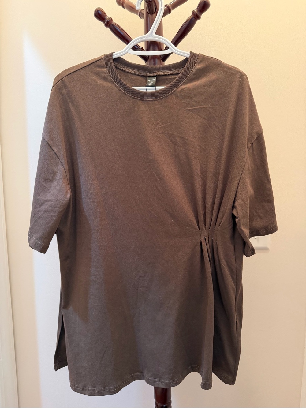 Womens Brown Short-Sleeve T-Shirt with Side Gather